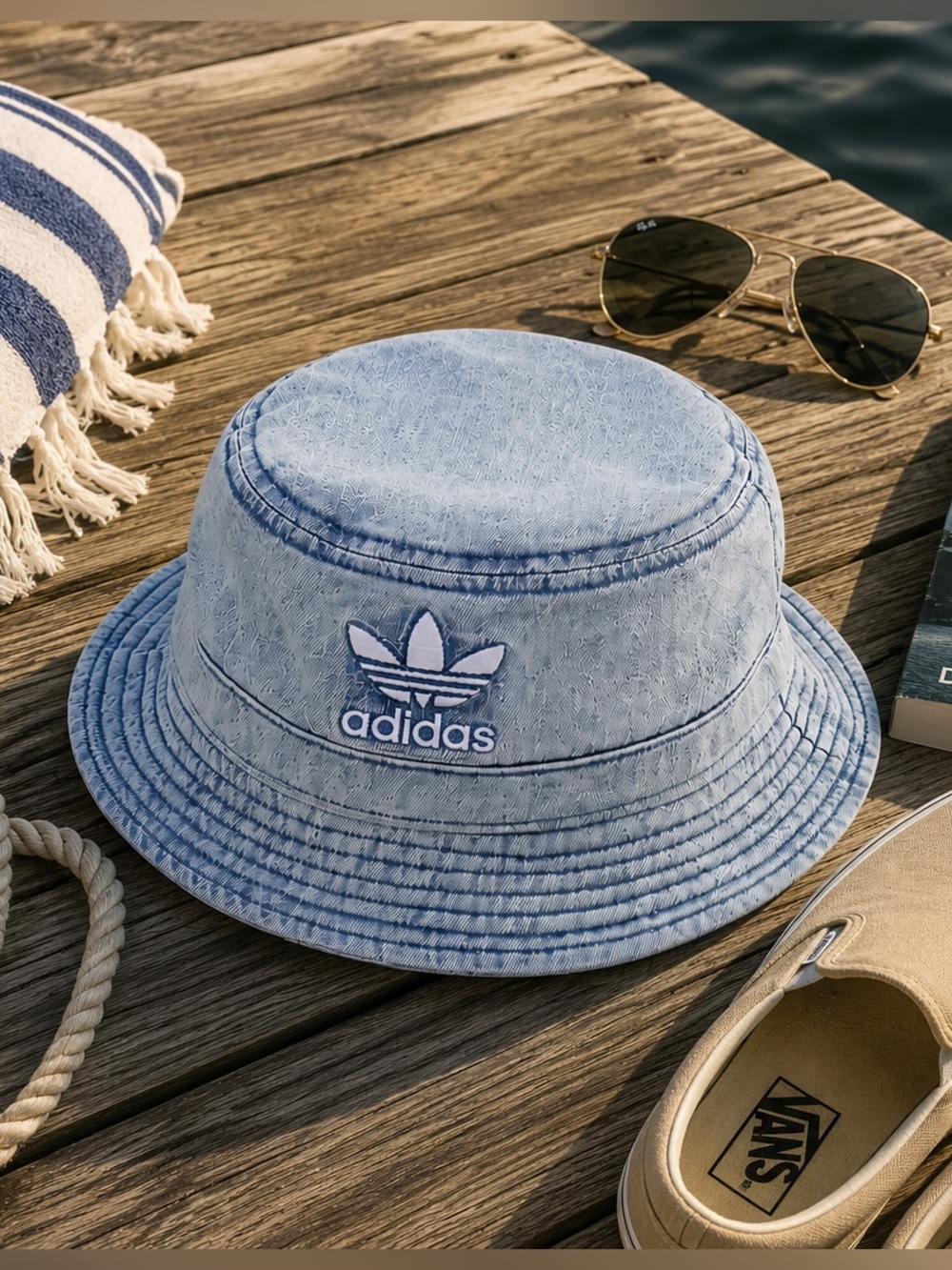 Adidas Originals Trefoil Denim Bucket Hat Chambray Blue Unisex NWT